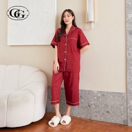 G&G Nightwear รุ่น EN2PB5 ชุดนอน เสื้อแขนสั้นคอปก + กางเกงขา 4 ส่วน สีแดง (RE)