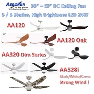 Aeroair Ceiling Fan DC Motor 3/5 Blades 35/42/46/48/52/56 Inch LED 20-25W Tri Tone Dimmable Light SG Warranty