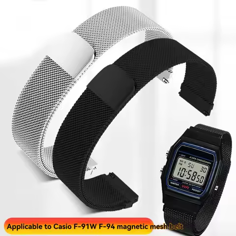 For Casio retro small square F-91W strap F-94 AE1200 A158/159 A168 men's and women's magnetic mesh s
