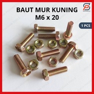 Yellow Hexagon Bolt Nut M6 x 20 mm Hex Bolt BMK 6x20 (Key 10)