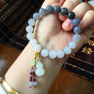 和田玉煙紫漸變色 10 公釐手鏈 搭配 和田玉 立體葫蘆 吊墜