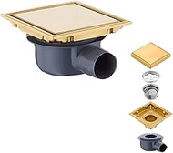 Shower Drain Square Stainless Steel Floor Drain, 15 x 15 cm, Gold Floor Drain Shower, Hair Filter, 2