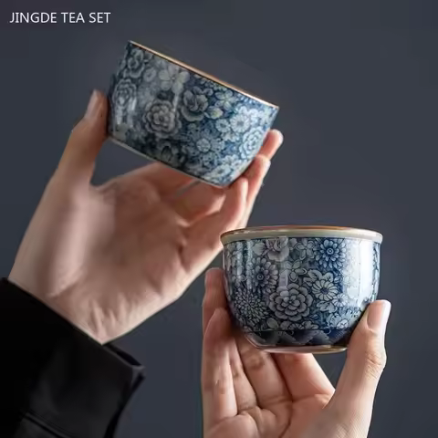 Vintage Exquisite Ceramic Tea Cups Handmade Blue and White Porcelain Master Cup Chinese Custom Tea S