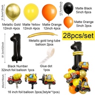 28pcs/set Construction Theme Age 32inch Number Truck Excavator Tower With Black Balloon Birthday Par