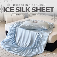 WEICH Luxury ICE Silk Bedsheet Smooth Cooling Solid Color Fitted Bed Sheet Single & Queen & King Bed