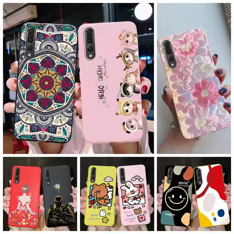 For Huawei P20 Pro Case Matte Cover Cute Cat Cartoon Flower Soft Silicone Phone Cases For Huawei P20
