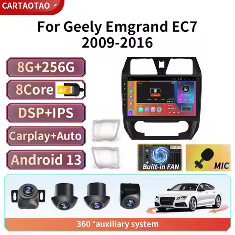 Android 13.0 BT DSP Wireless CarPlay Auto Radio For Geely Emgrand EC7 2009-2016 4G SIM Car Multimedi