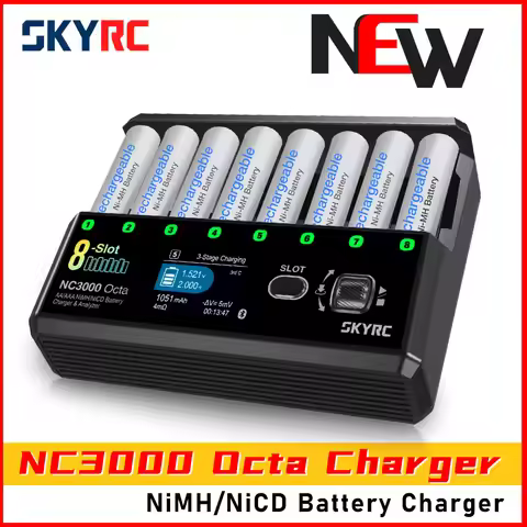 SKYRC NC3000 Octa NiMH NiCD Charger 8-Slot 7 Smart Modes 100-5000mAh 48W Charge Power 30W Discharge