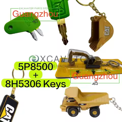 5P8500 8H-5306 New Ignition Keys with Bucket Key Chain F0002 for Caterpillars Excavator Heavy Equipm