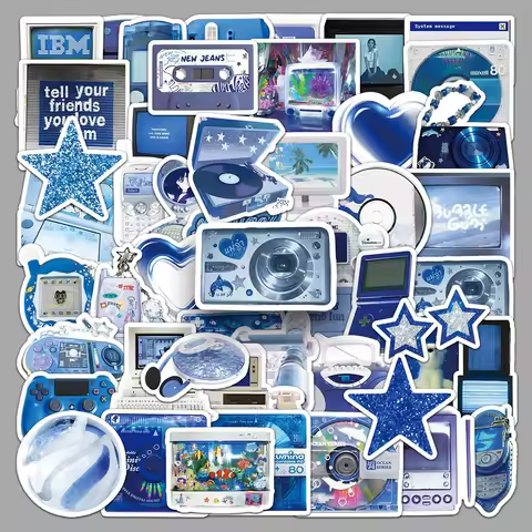 10/30/50pcs Retro Y2K Blue Stickers Electronic Digital Cartoon Decals Kids Toys Skateboard Phone Not