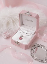 (IDLE Shuhua Necklace) Rosepink Heart Princess Layered Necklace - Silver Color