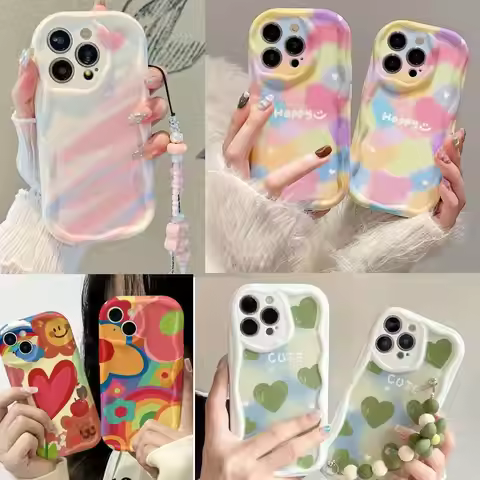 Rainbow Heart Flower Hang Phone Chain Lanyard Case for Iphone 15 Pro Max 11 12 13 14 Pro Max 15 Pro 