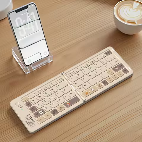 GEEZER Z1 Milk Tea Cute Pet Foldable Bluetooth Keyboard, Triple Device Switch Type-C Portable Mini W