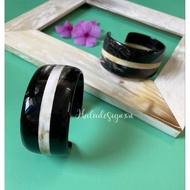African cow horn C-shaped bracelet, 2 colors black and white