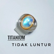 Batu Cincin Biduri Bulan Air Laut Asli Ring Titanium Awet