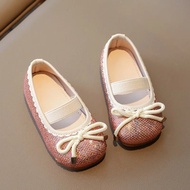 New Children's Boat Shoes Bling Ballet Flats Bowtie Slip On Elastic Band Princess Shoes Glitter Mary Janes Shoes Silver 390A