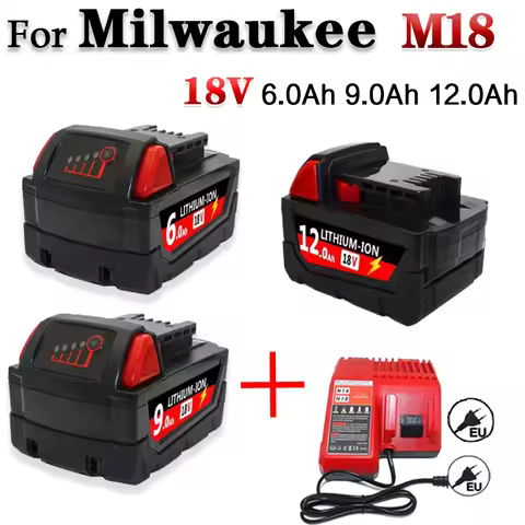 For Milwaukee M18 Power Tool Battery, Charger, BR, XC, 18V Milwaukee M18B5 48-11-1860 Built-in 18650