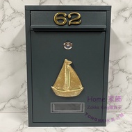 [Grocery King] Handmade Boutique Golden Sailing Mailbox Including House Number/Mailbox 5 Colors Opti