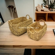 Baby Basket Water Hyacinth Basket Rattan Water Hyacinth Storage/ Rattan Handle Tray/, 2 Pieces