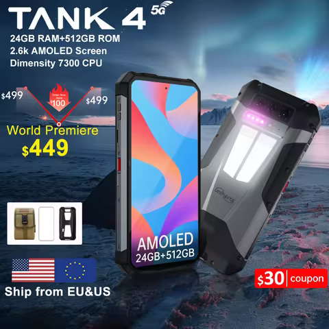 Unihertz by 8849 Tank 4 5G Phone Built-in 720P Projector 11600mAh 24GB 512GB Dimensity 7300 2.6k AMO