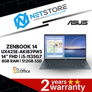 ASUS ZENBOOK 14 UX425E-AKI839WS 14” FHD LAPTOP | i5-1135G7 | 8GB RAM | 512GB SSD - PINE GREY