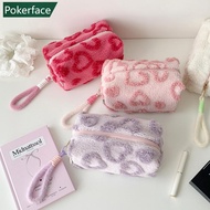 POKERFACE Cute Plush Pencil Case Large Capacity Multi-use Organizer Bag Makeup Pouch Desktop Station