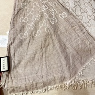 Gucci的提花羊毛雙色絲綢混紡圍巾蕎麥色