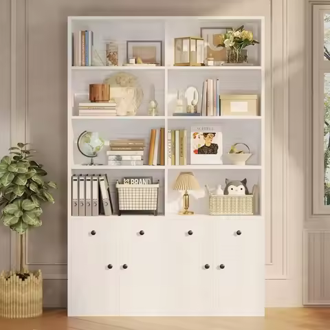 78.7" Bookcase With 4 Drawers And 4 Doors, 6 Tier Large Bookshelf With Storage