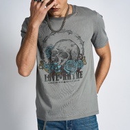 DAVIE JONES [ Love & Rhyme ] เสื้อยืด คลุกสี พิมพ์ลาย Graphic Slim Fit T-Shirt WA0229 WA0230 สีเทา