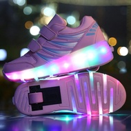 รองเท้าสเก็ตบอร์ด รองเท้า พร้อมล้อ 2 ล้อ ไฟ LED เรืองแสง รองเท้าเด็ก มีไฟ 2 ล้อ รุ่น Roller Stripe
