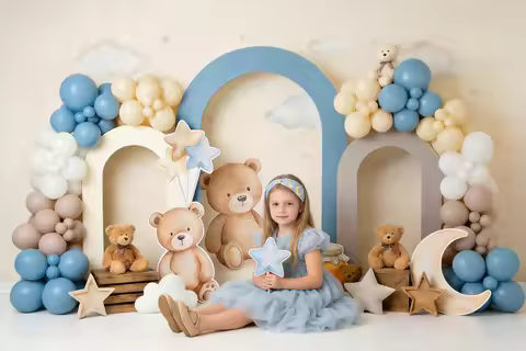 Honey Bear and Stars Backdrop Balloon Arch Kids Adult Photography Props Child Baby Cake Smash Photoc