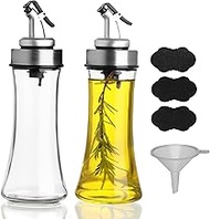 BELLE VOUS Oil Dispenser Set of 2 - Oil Bottle with Pourer - 200 ml Vinegar and Oil Bottle Set - Dri