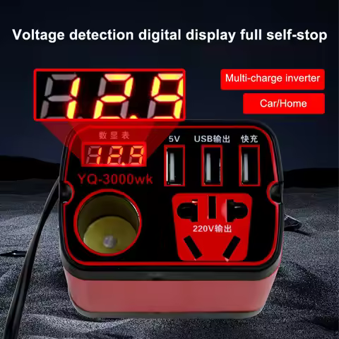 Black Red DC To AC Adapter Travel Friendly Power Inverter Auto Inverter Travel Inverter Built-in Pro