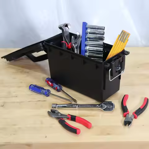 Locking and Stacking Utility and Tool Box, Black Organization Box for Storage and Transport