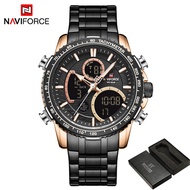 Naviforce ยอดนิยมแบรนด์หรูผู้ชายนาฬิกาควอตซ์ดิจิตอล LED ชายนาฬิกาทหารกีฬาสีดำสแตนเลสผู้ชายโครโนกราฟนาฬิกาข้อมือ