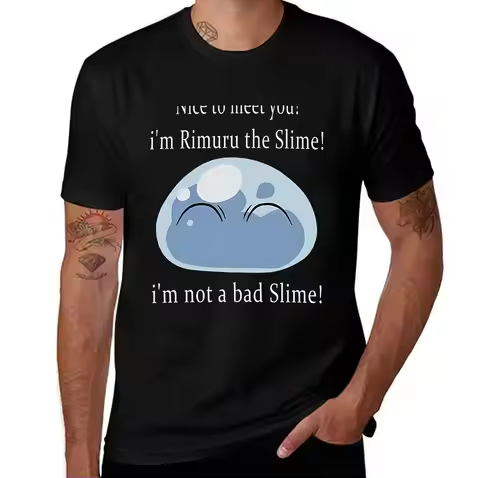 Men's Cotton T-Shirt Rimuru Tempest Slime Anime Print Casual Short Sleeve Tee for Anime Fans, I'm Ri