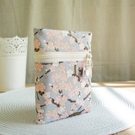 Lovely【櫻花雙拉鍊多功能短夾護照套】布書套、淺灰