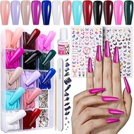 Press on Nails Long, FANDAMEI 13 Packs 312 PCS Glossy Press on Nails Long Coffin, Full Cover Long Ba