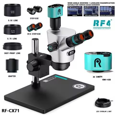 RF4 CX71 4K Double Anti-Fatigue Trinocular Microscope 6.5-65X Zoom Feature Offers Clearer Details An