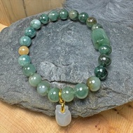 冰潤 漸變 花青種 黃翡 白冰 錢袋 獨家設計款 天然 緬甸玉 手串