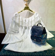 【NA She.歐美精品進口服飾名品】COACH 馬爾他藍墨藍色小牛皮革拼接牛仔丹寧布經典馬車LOGO玫瑰印花前旋釦袋迷你束口手提兩用後背包 雙肩包 Mini Billie Backpack In P