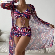 Augusti 3pcs Women Swimsuit Bikini Women Summer Backless Bikini Suntan Swimming Pool Pond Set