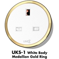 Line8 UKS-1 Power Track British Premium Socket Unit (White Body) (Medallion Gold Ring)