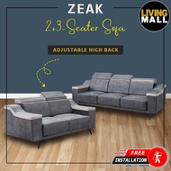 Living Mall Zeak 2-Seater 3-Seater Sofa Adjustable High Back in Grey Fabric