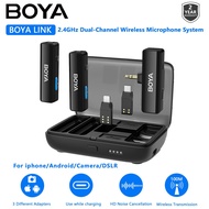 BOYA BOYALINK Wireless Lavalier Microphone for iPhone/Android/Camera/DSLR/Laptop,Dual Mic With Lightning,3.5mm TRS,USB-C Adapter Charging Case For Recording Streaming Live