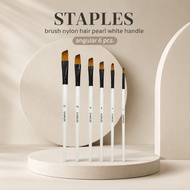 Staples White Pearl Angular Brush Set 6 in 1 (Size 2-12) - Premium Acrylic Paint Brush