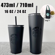 KIT Starbucks tumbler Matte Black Coffee Cup Double Layer Frosted Straw Cup 710ml/473ml WATER BOTTLE
