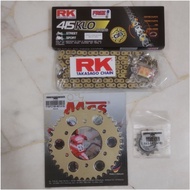 RK 415 KLO ORING GOLD CHAIN + MCS SPROCKET SET Y15ZR/Y16ZR/FZ150 6 (HOLE) LUBANG SPROCKET HUB