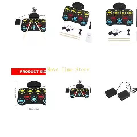 92ME Portable Electronic Drum with Two Foot Pedals, 9-Zone Playing Layout, Type-C Power, Recording F