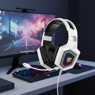 Onikuma GT806 White Gaming Headset Wireless Bluetooth 5.4V/2.4GHz, RGB Light, Detachable Microphone 